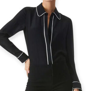 Alice + Olivia Black and White Willa Piped Placket Top New With Tags Size Large